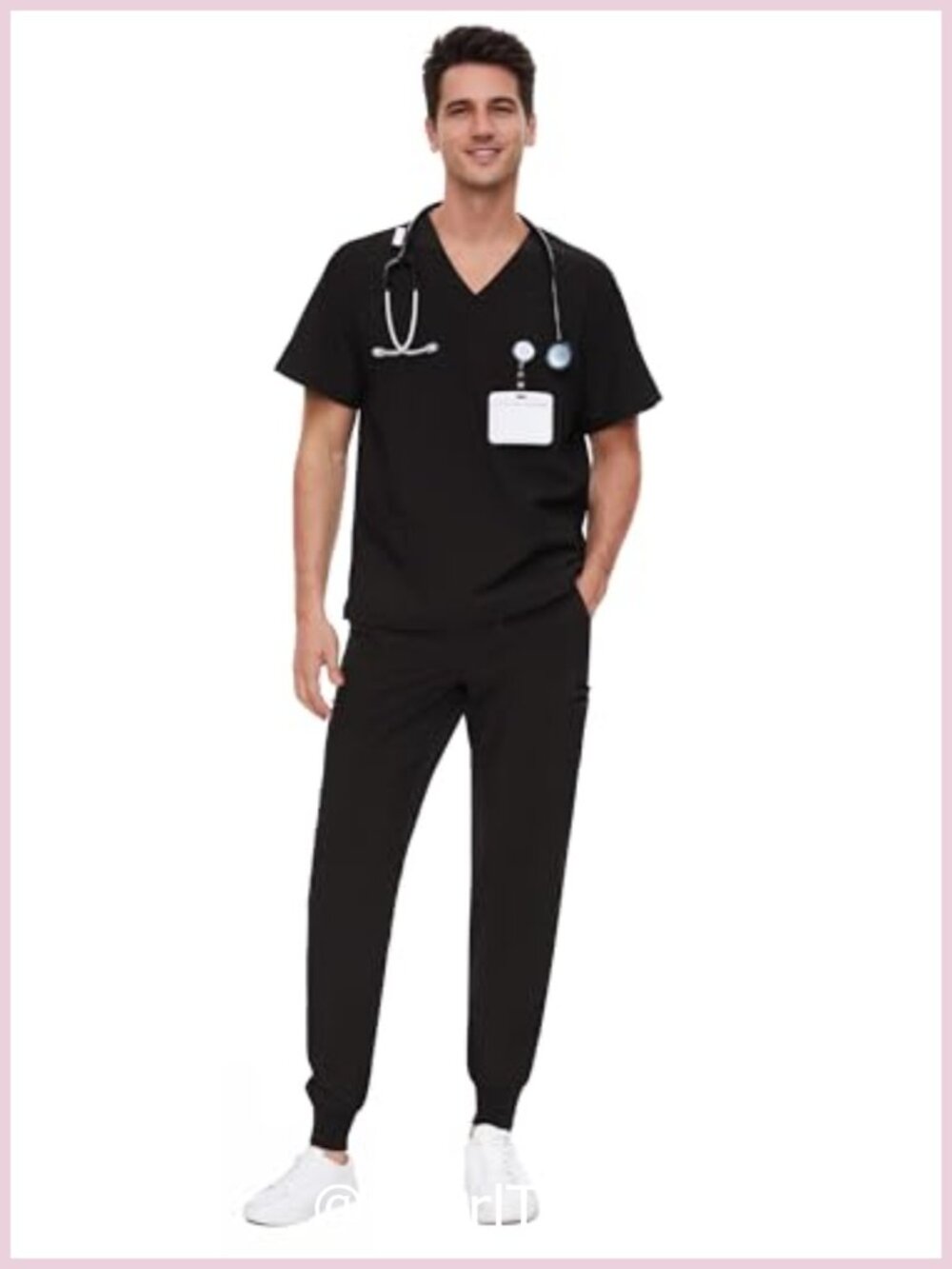 Men's Medical Scrub Set V-Neck Top Jogger Pants 11 Pockets Stretch